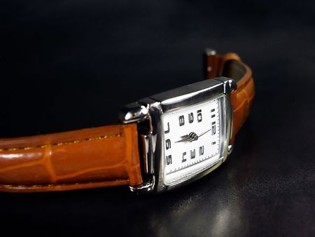 hand wrist watch on a black background.の写真素材