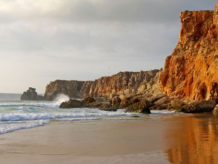 Tonel beach near Sagres, Portugal, and it's rocky formations.の写真素材