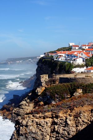 Shoreline view of a small village called Azenhas do Mar on Portugal near Sintra.の写真素材