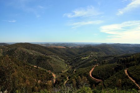 Wide view of a forest and hills near the area of S.Brás de Alportel on Portugal.の写真素材