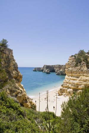 View of the beautiful beach "Praia da Marinha" located on the Algarve, Portugal.の写真素材