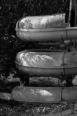 Close view of the water slider equipment abandoned and old.