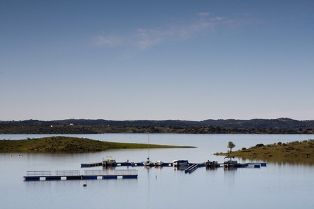 View of a small marine on the alqueva region, Algarve, Portugal.の写真素材
