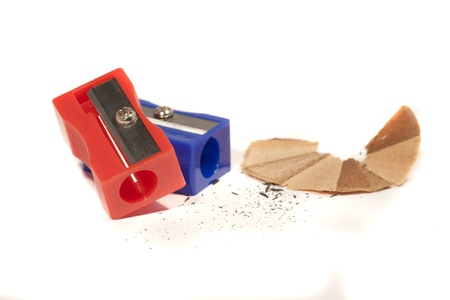 Close view detail of pencil sharpners isolated on a white background.の写真素材
