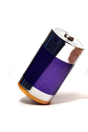 close view detail of a battery isolated on a white background.の写真素材