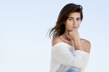 Close up view of a beautiful face of a young girl.の写真素材