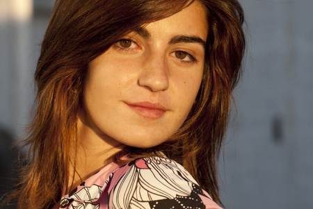 Close up view of a beautiful face of a young girl.の写真素材