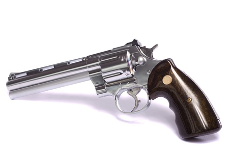 Close up view of a airsoft gun isolated on a white background.の写真素材
