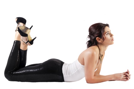 View of a beautiful girl in a fashion night style.の写真素材