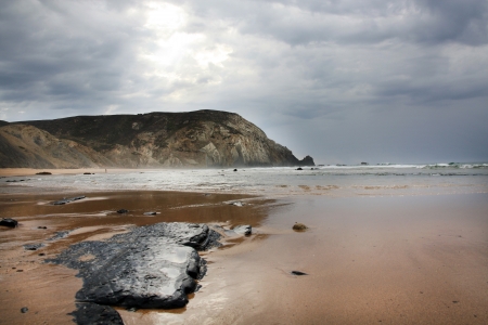 Beautiful view of the rocky beach of "Castelejo" near Sagres on the Algarve, Portugal.の写真素材
