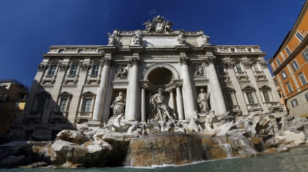 View of the most famous fountain of the world, Fontana di Trevi, Rome, Italy.の写真素材