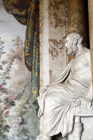 Close view details of beautiful male statue inside the Vatican museums.