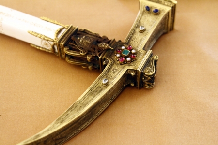 Close view detail of a gold artifact on display on the Vatican museums.のeditorial素材