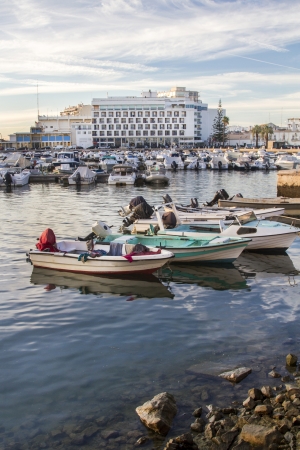 View of the marina located in Faro, Portugal.のeditorial素材