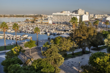 View of the marina located in Faro, Portugal.のeditorial素材