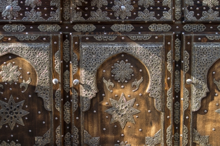 Close up view of a typical Moroccan silver chest design decoration.の写真素材