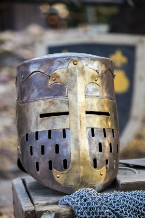 Close up view of a Medieval Knight Great Helmet.の写真素材