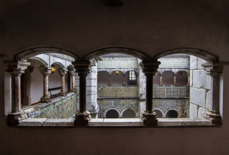 View of a section of the beautiful Palace of Pena, located in Sintra, Portugal.のeditorial素材