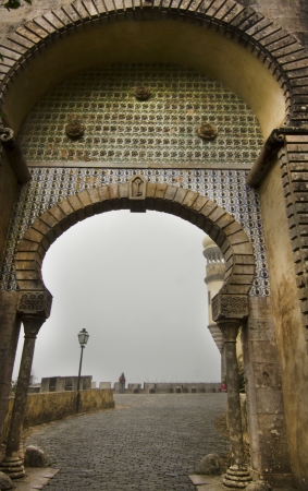 View of a section of the beautiful Palace of Pena, located in Sintra, Portugal.のeditorial素材
