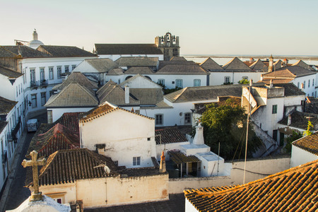 Rooftop view of the beautiful historical old town of Faro, in Portugal.の写真素材