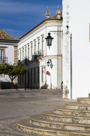View of the historical streets on the old town of Faro, Portugal.の写真素材