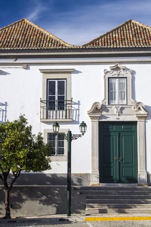 View of typical old European city buildings of the old town in Faro, Portugal.の写真素材