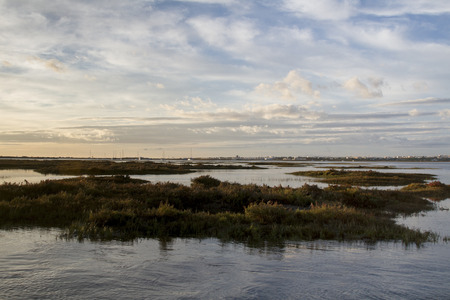 Beautiful view of the famous natural Ria Formosa marshlands located in Faro, Portugal. 