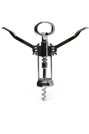 Close up view of a corkscrew opener isolated on a white background.の写真素材