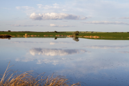Beautiful view of a spring countryside lake landscape on the Alentejo region, Portugal.