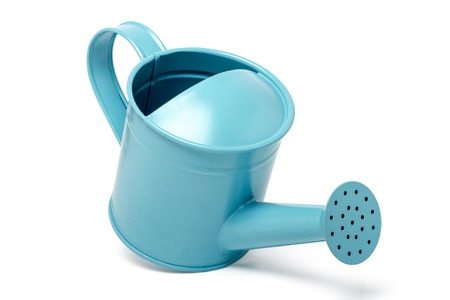 Close up view of a blue water sprinkler isolated on a white background.の写真素材