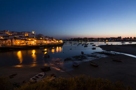 Landscape view of the beautiful coastal village, Ferragudo, located in the Algarve, Portugal.の写真素材