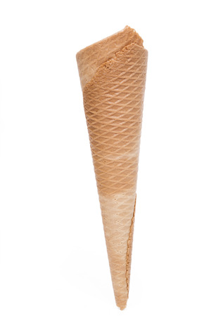 Close up view of a empty icecream cone isolated on a white background.の写真素材