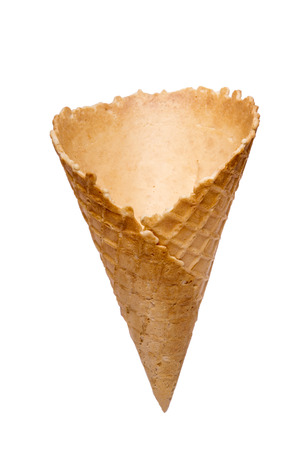 Close up view of a empty icecream cone isolated on a white background.の写真素材
