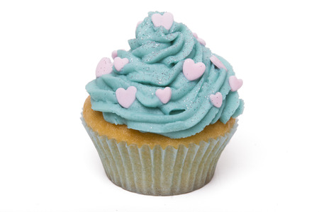 Close up view of original and creative cupcake design isolated on a white background.の写真素材