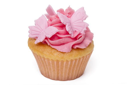 Close up view of original and creative cupcake design isolated on a white background.の写真素材