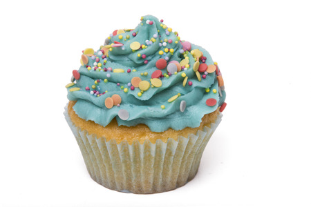 Close up view of original and creative cupcake design isolated on a white background.の写真素材