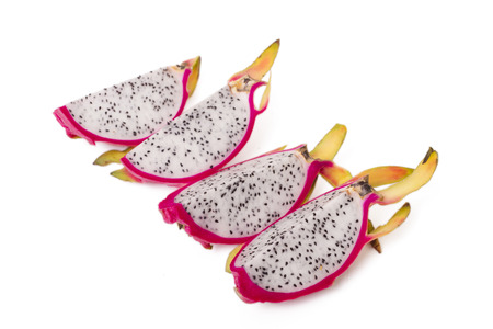 Close up view of exotic dragon fruits isolated on a white background.の写真素材