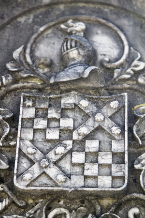 Close up view of a section from a tombstone in the famous portuguese cemetery Prazeres in Lisbon, Portugal.のeditorial素材