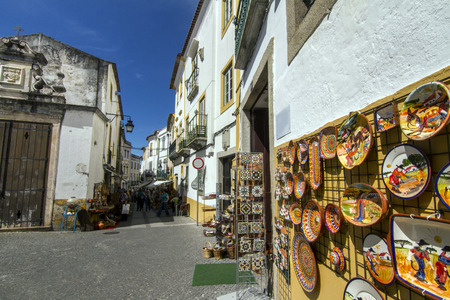 View of a typical street of the Alentejo region villages, this one is from Evora city, Portugal.のeditorial素材
