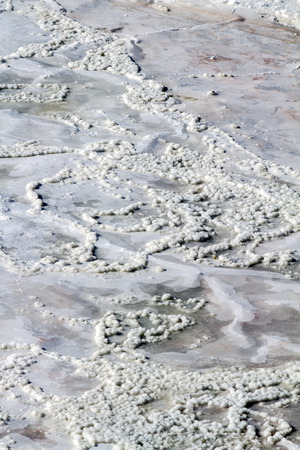 Background shot of a dry saline creating a crust of salt.の写真素材