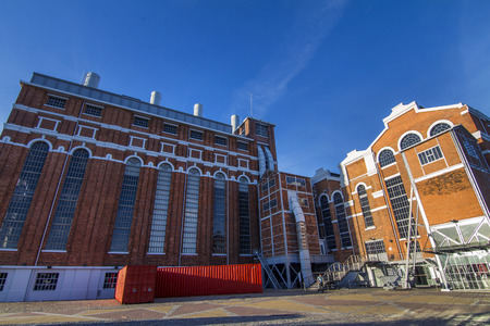 View of the wonderful Museum of Electricity building located in Lisbon, Portugal.のeditorial素材