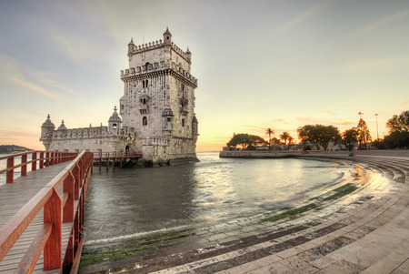 View of the historical landmark, Tower of Belem, located in Lisbon, Portugal.のeditorial素材