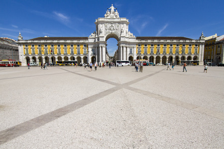 View of the famous Commerce Plaza located in Lisbon, Portugal.