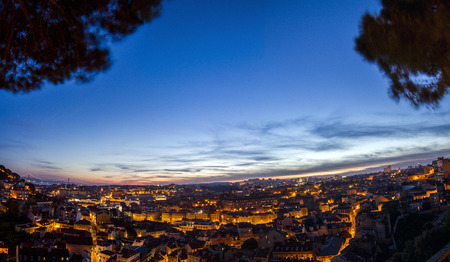 Fantastic night view of the Graca viewpoint, located in Lisbon, Portugal.の写真素材
