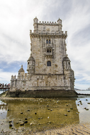 View of the famous landmark, Tower of Belem, located in Lisbon, Portugal.のeditorial素材
