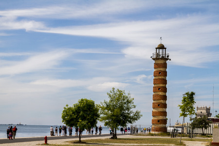 View of an old abandoned lighthouse located in Lisbon, Portugal.のeditorial素材