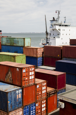 View of cargo container docks located in Lisbon, Portugal.のeditorial素材