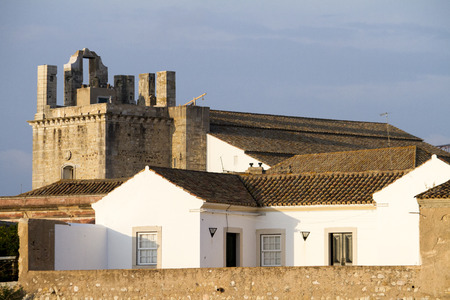 View of the historical part of Faro city, featuring the main Church of Se.のeditorial素材