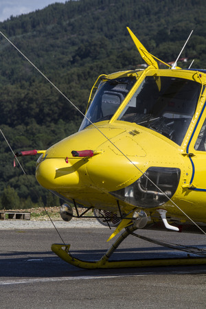 Close up view of a fire fighter helicopter parked.のeditorial素材