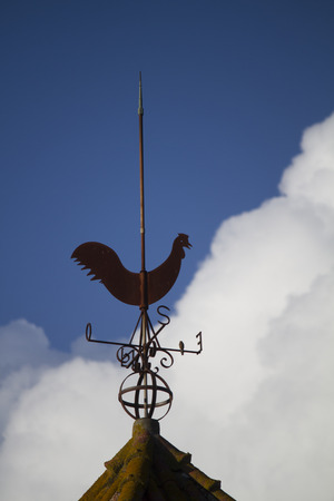 View of the traditional and old rooster weather vane on top of a building.の写真素材